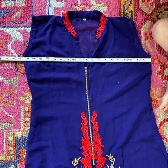 Blue Sheer Embroidered Kurta - Picture 16 of 16